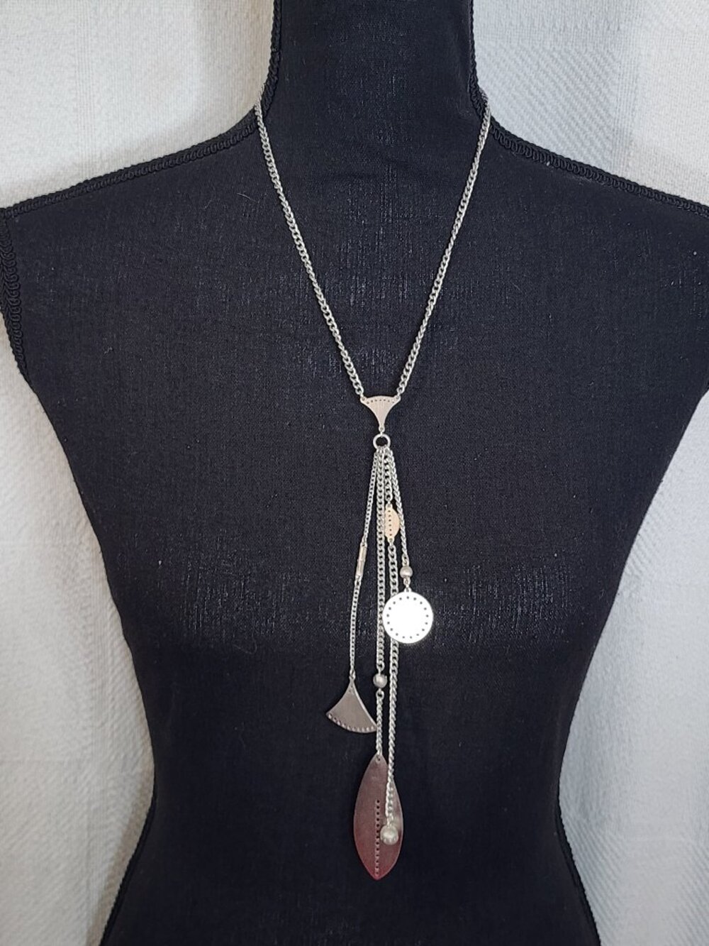 Lane Bryant Silvertone Charm Pendant Tassel Y Chain 20" Necklace w/3.5" Extender